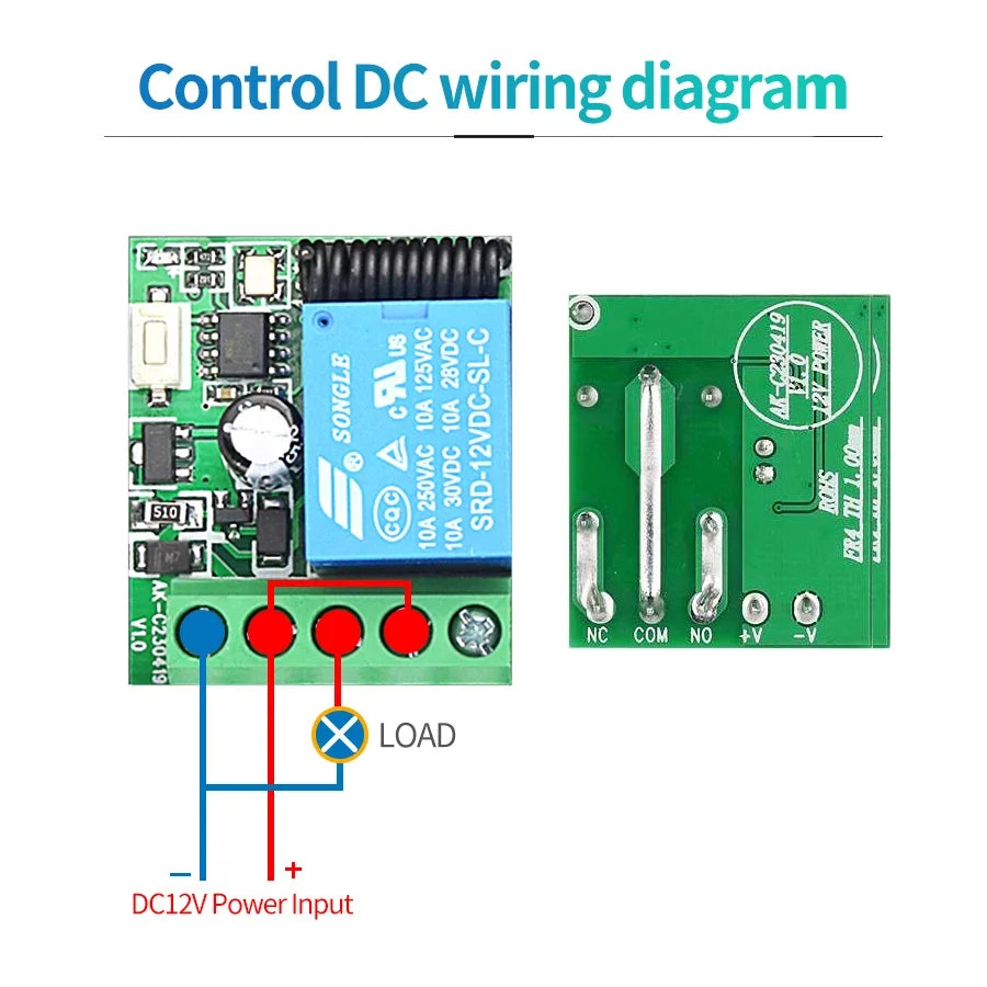 433Mhz Remote Control Wireless Switch DC 12V 1CH RF 10A Relay Receiver and 2CH Transmitter For Door Electromagnetic Lock