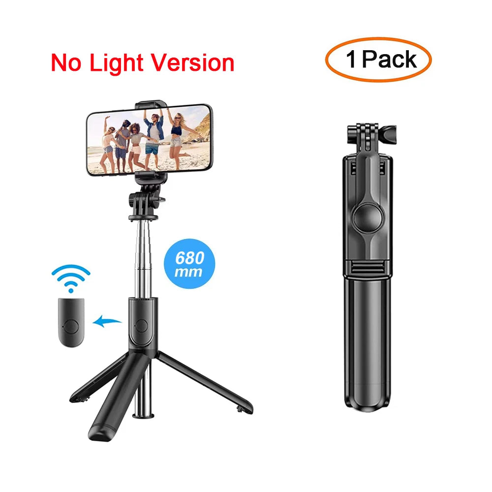 Premium Bluetooth Selfie Stick Tripod - Foldable with Fill Light & Remote