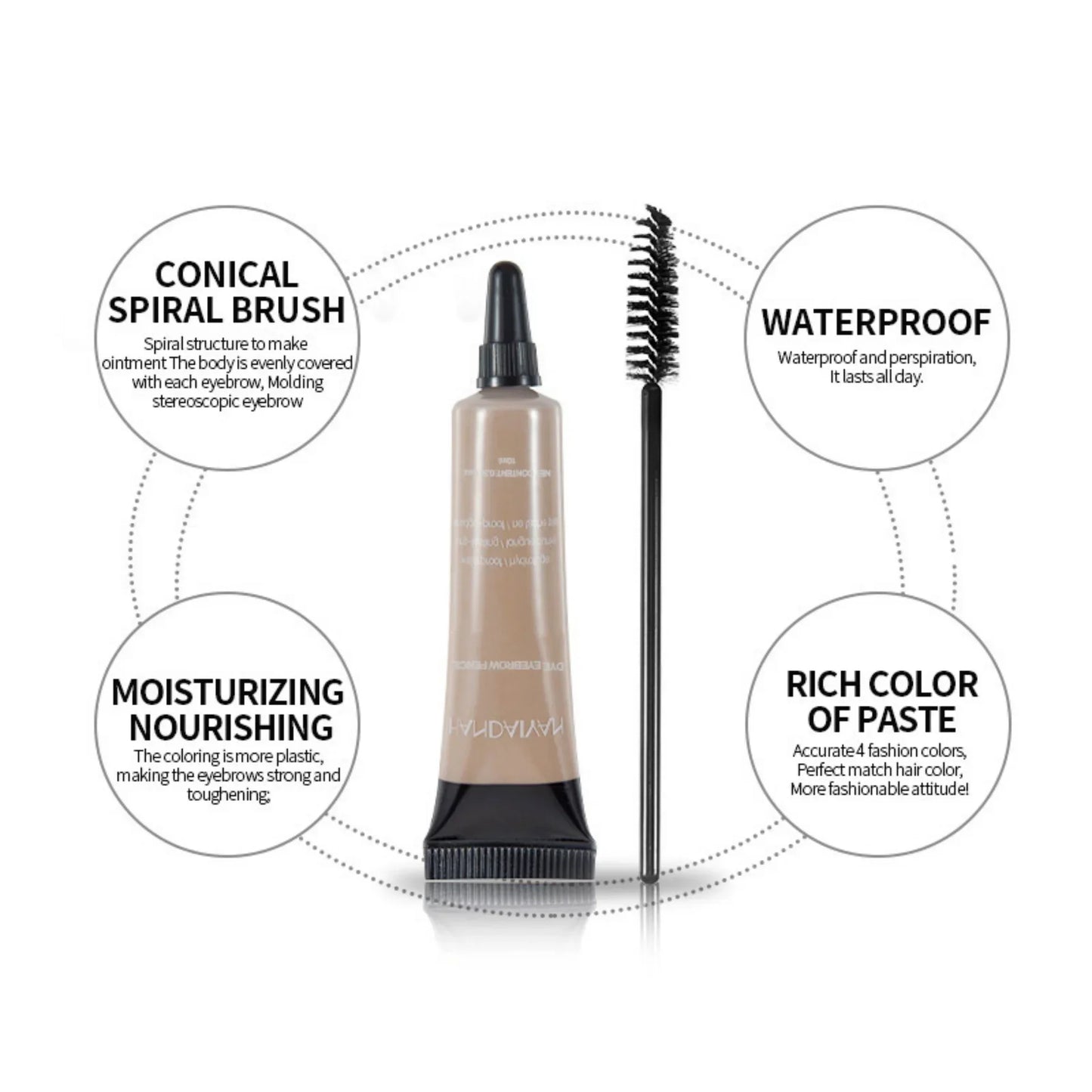 Waterproof Eyebrow Gel 6 Colors High Pigmented Eye Brow Tint Liquid Shaping Eyebrow Enhancer Dye Cream with Makeup Eye Brushes
