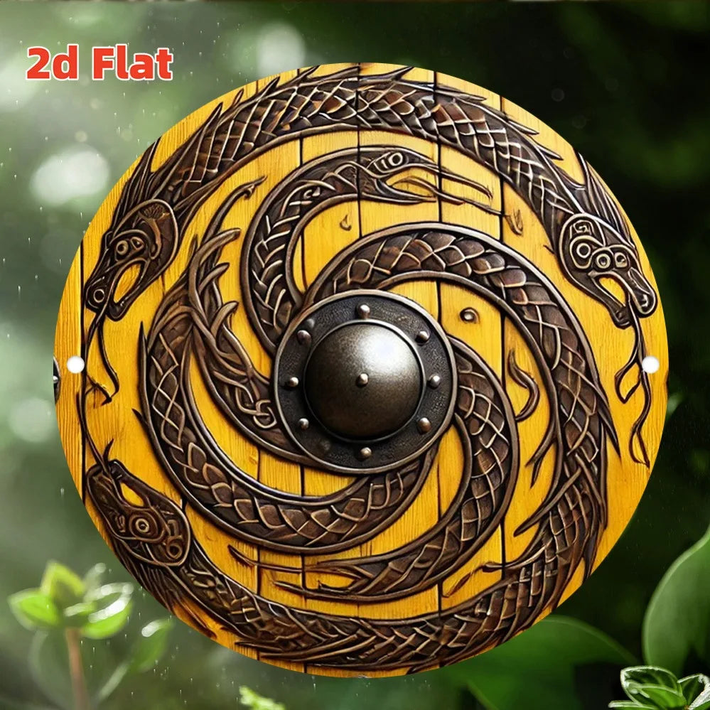 Viking Style Dragon Shield - Metal Tin Wall Art, Round Decor for Home, Office & Garden - Durable, Easy To Clean Gift