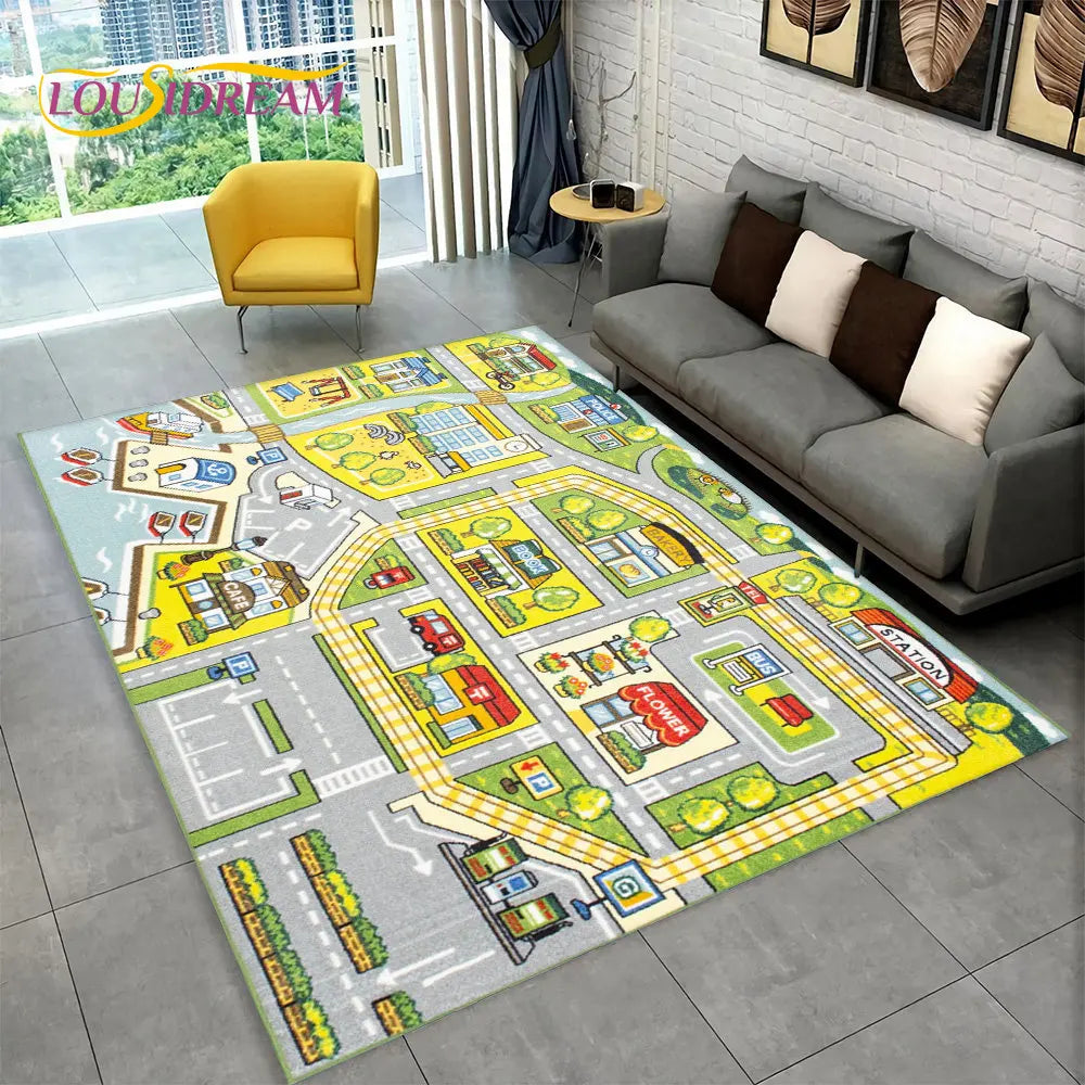 Child Playmat Highway City Traffic Playroom Area Rug Large,Carpet Rug for Living Room Bedroom Decor,Kids Play Non-slip Floor Mat