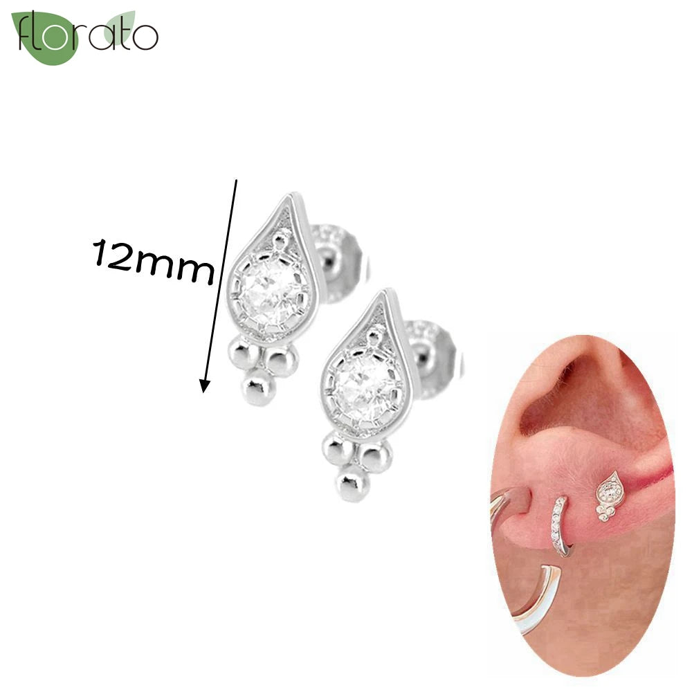925 Silver Needle Exquisite Zircon Small Earrings Fashion Stud Earrings for Women Anti Allergy Cartilage Puncture Jewelry Gift
