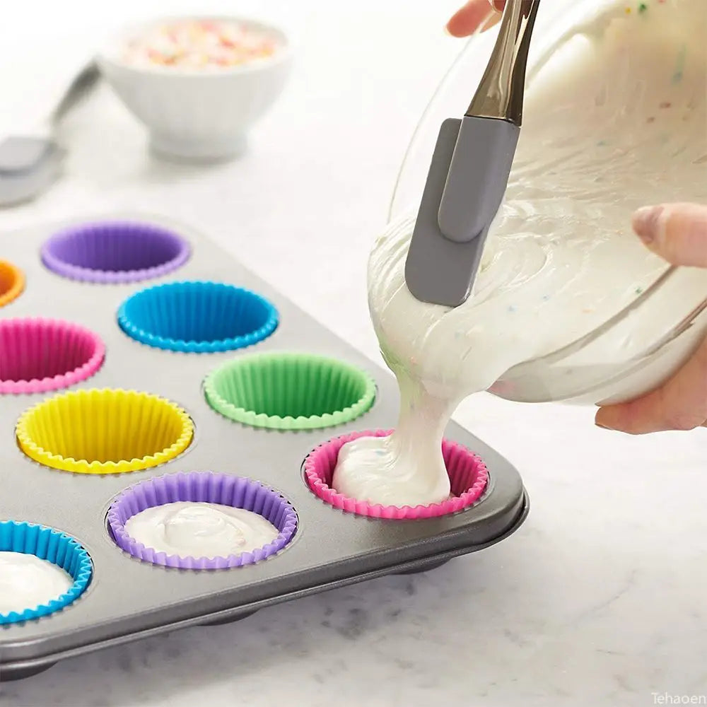Silicone Cupcake Molds Set - 12 Piece Reusable Baking Cups for Muffins, Pastries & Desserts