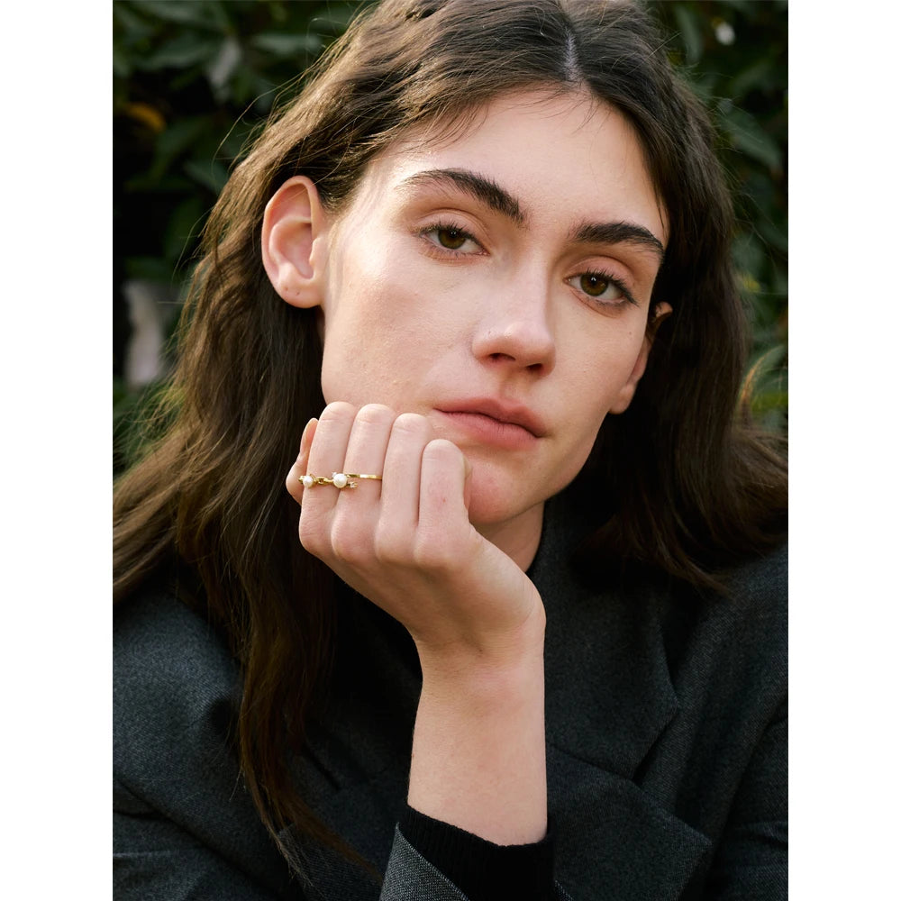 Yhpup 6789# Natural Pearl Chic Fashion Finger Ring 2025 Zirconia 18K Gold Color PVD Plated Stainless Steel Premium Jewelry Gift