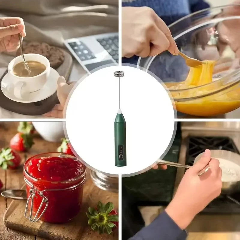 3-Speed Rechargeable Electric Hand Mixer - Dual Power Handheld Milk Frother & Egg Beater