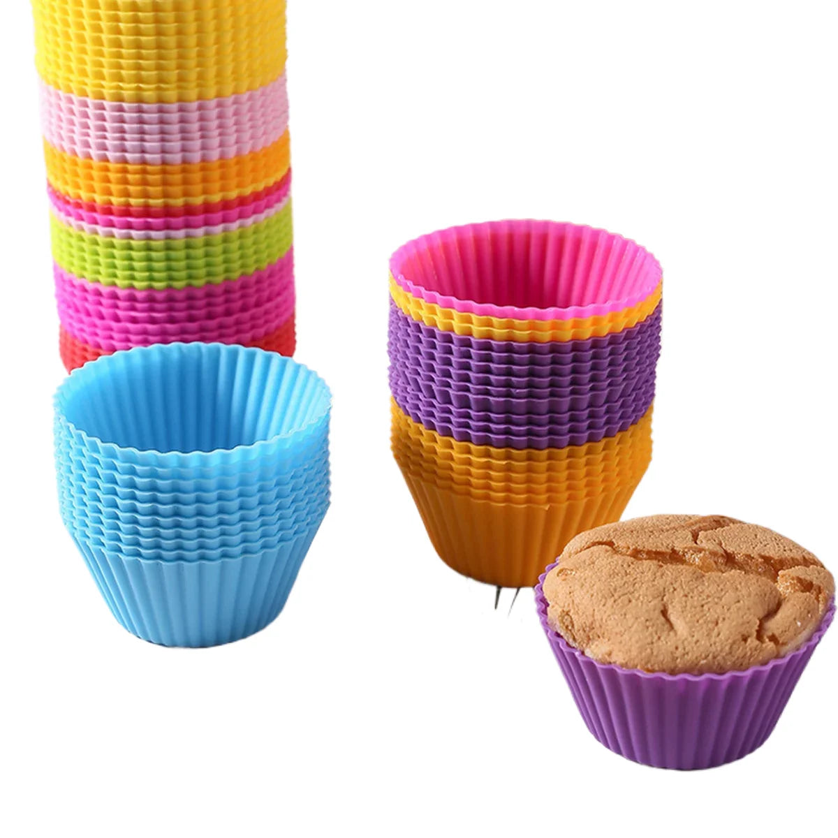 Silicone Cupcake Molds Set - 12 Piece Reusable Baking Cups for Muffins, Pastries & Desserts