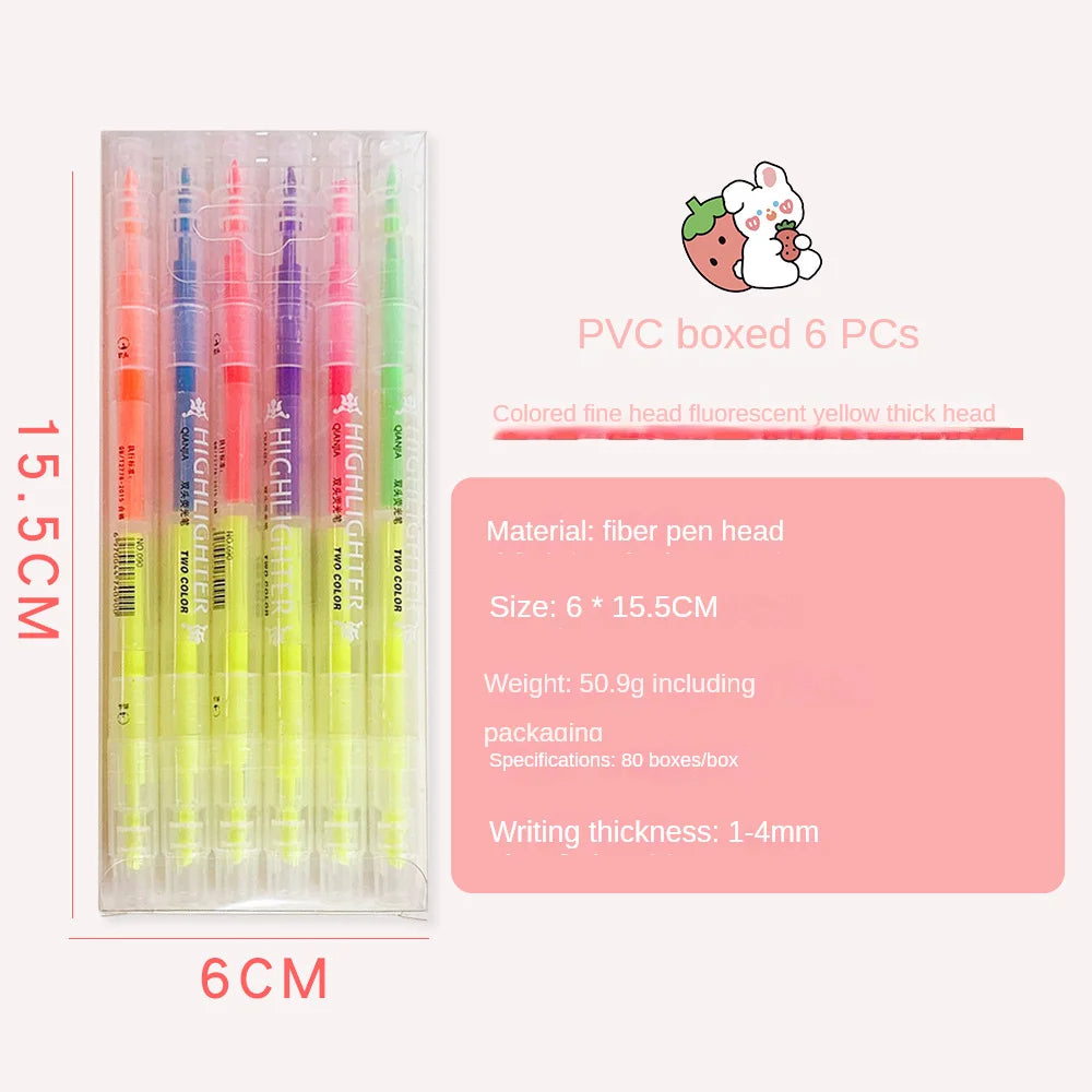 Double-Ended Highlighter Pen Set - Pastel Fluorescent Markers for Students & Office
