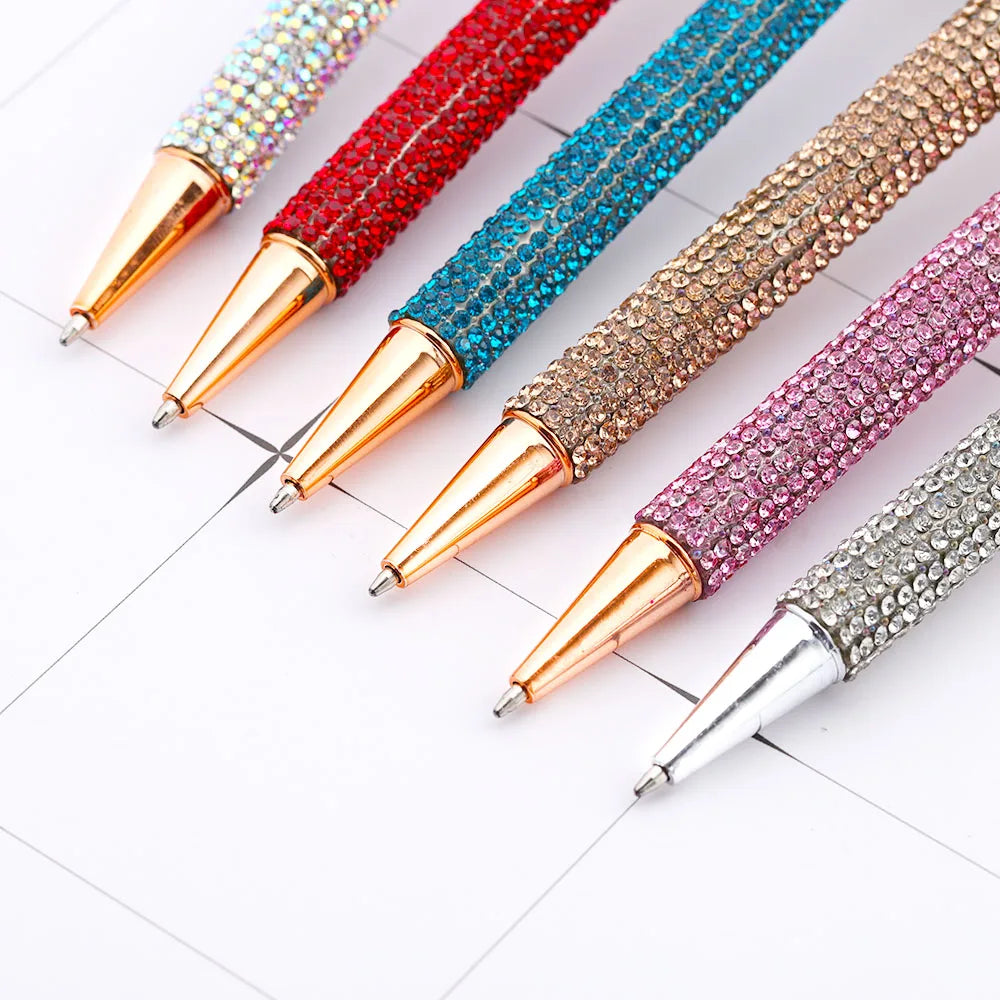 Lytwtw's Luxury Gold Ballpoint Pen Big Diamond Wedding Rose,Metal Stationery School Supplies  1 PCS Pen +5 PCS Refills