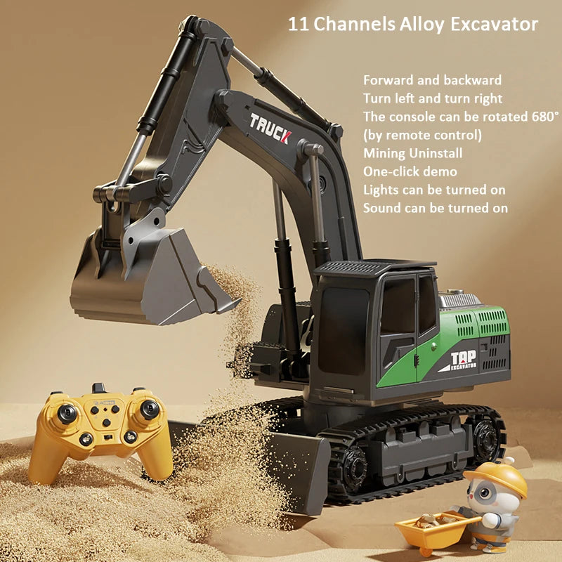 Premium RC Excavator - Alloy Remote Control Construction Vehicle with Lights