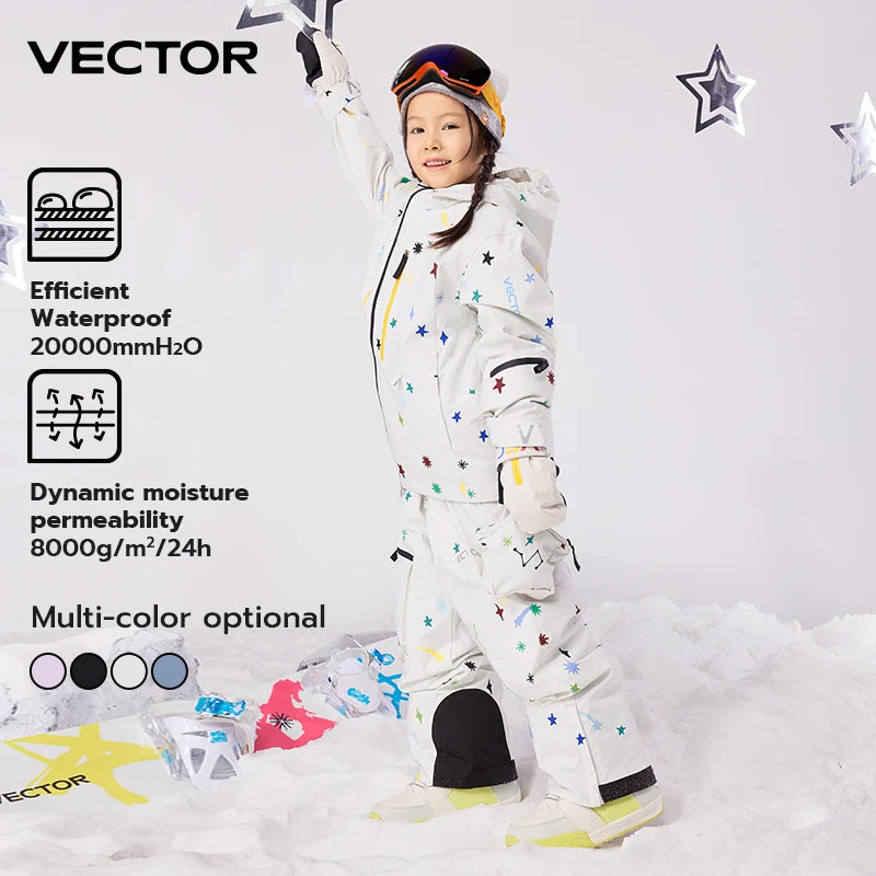 VECTOR Boys Girls Children's Skiing with Fleece Jacket Ski Pants Waterproof Splash Proof Breathable Double Board Skiing