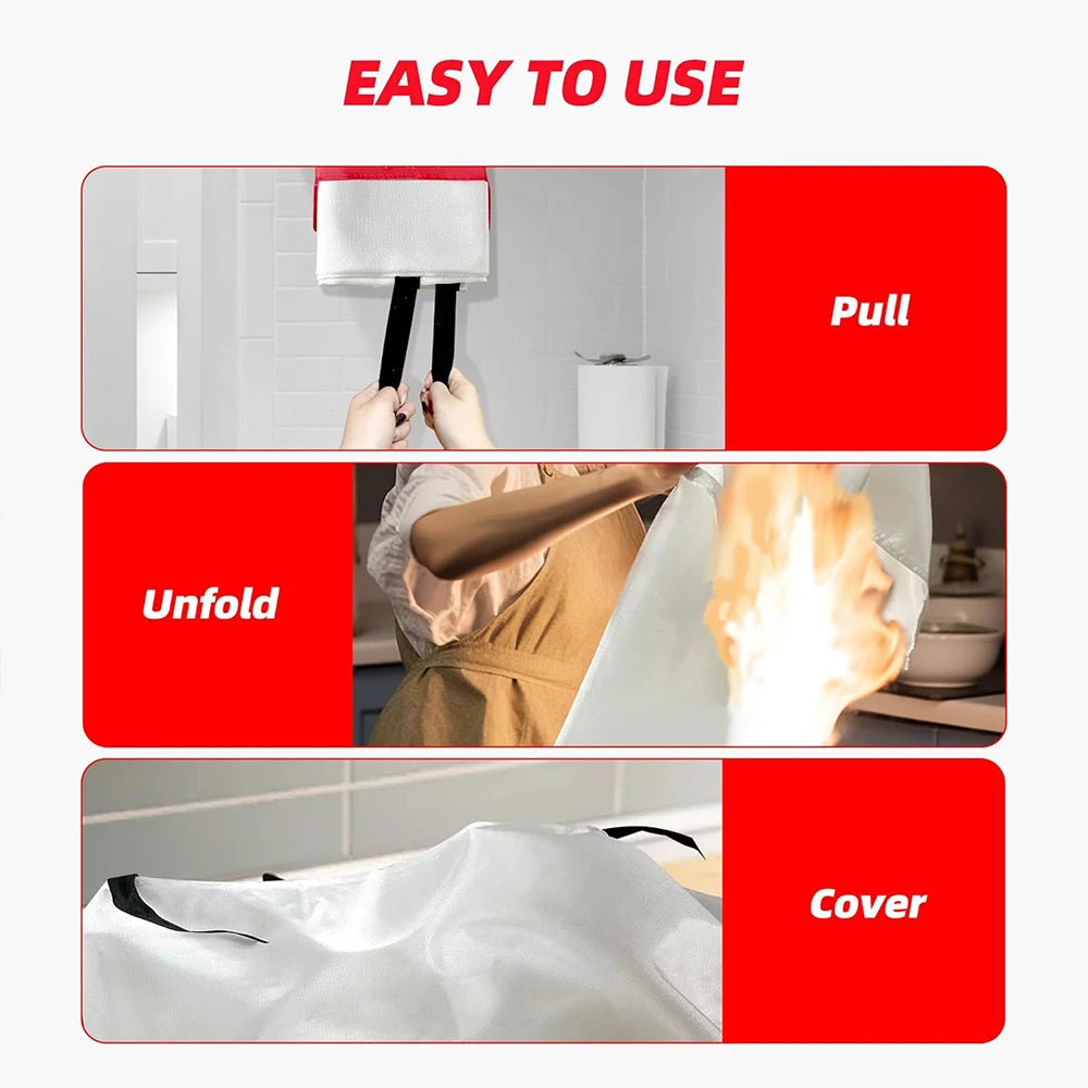Fire Blanket 2 Pack 2*2m/1.5*1.5m for Home Kitchen Flame Suppression Fiberglass for Camping Grill Car Office Warehouse Emergency