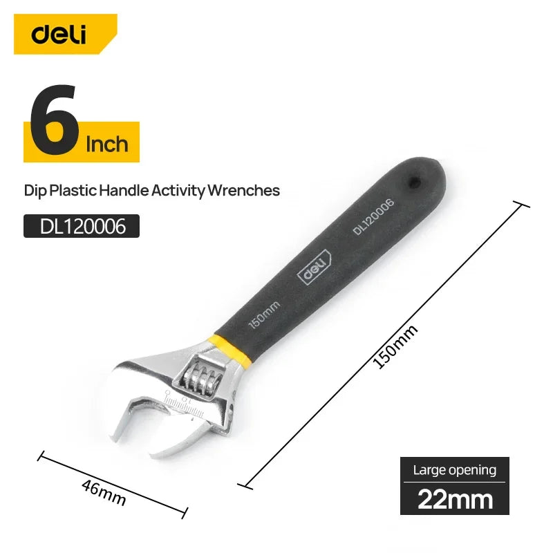 Premium Deli Adjustable Wrench - Carbon Steel Universal Spanner Tool