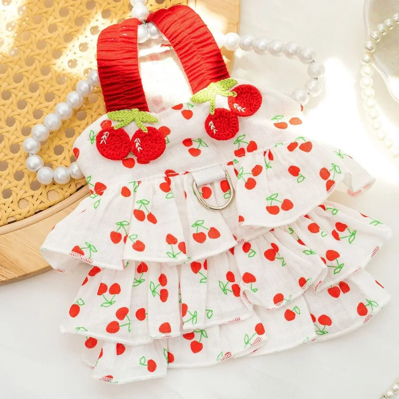 Premium Dog Dress - Strawberry Daisy Princess Skirt for Small Dogs
