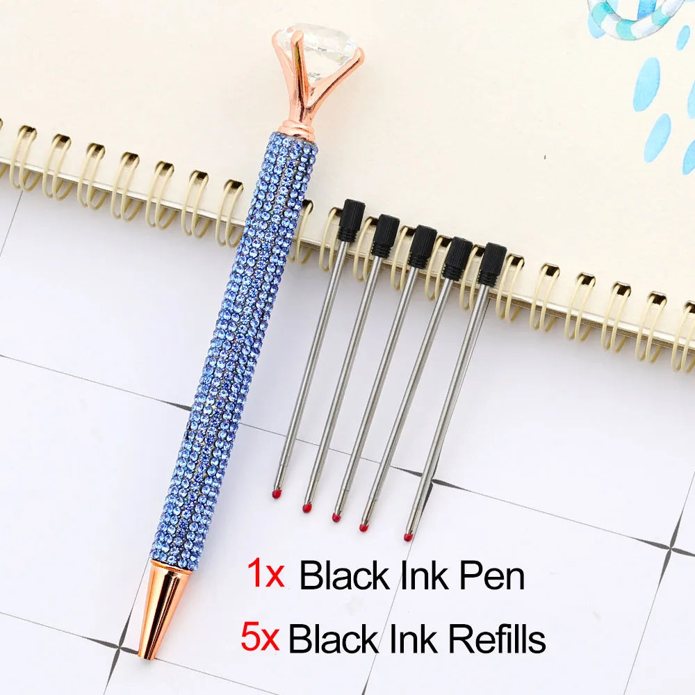 Lytwtw's Luxury Gold Ballpoint Pen Big Diamond Wedding Rose,Metal Stationery School Supplies  1 PCS Pen +5 PCS Refills
