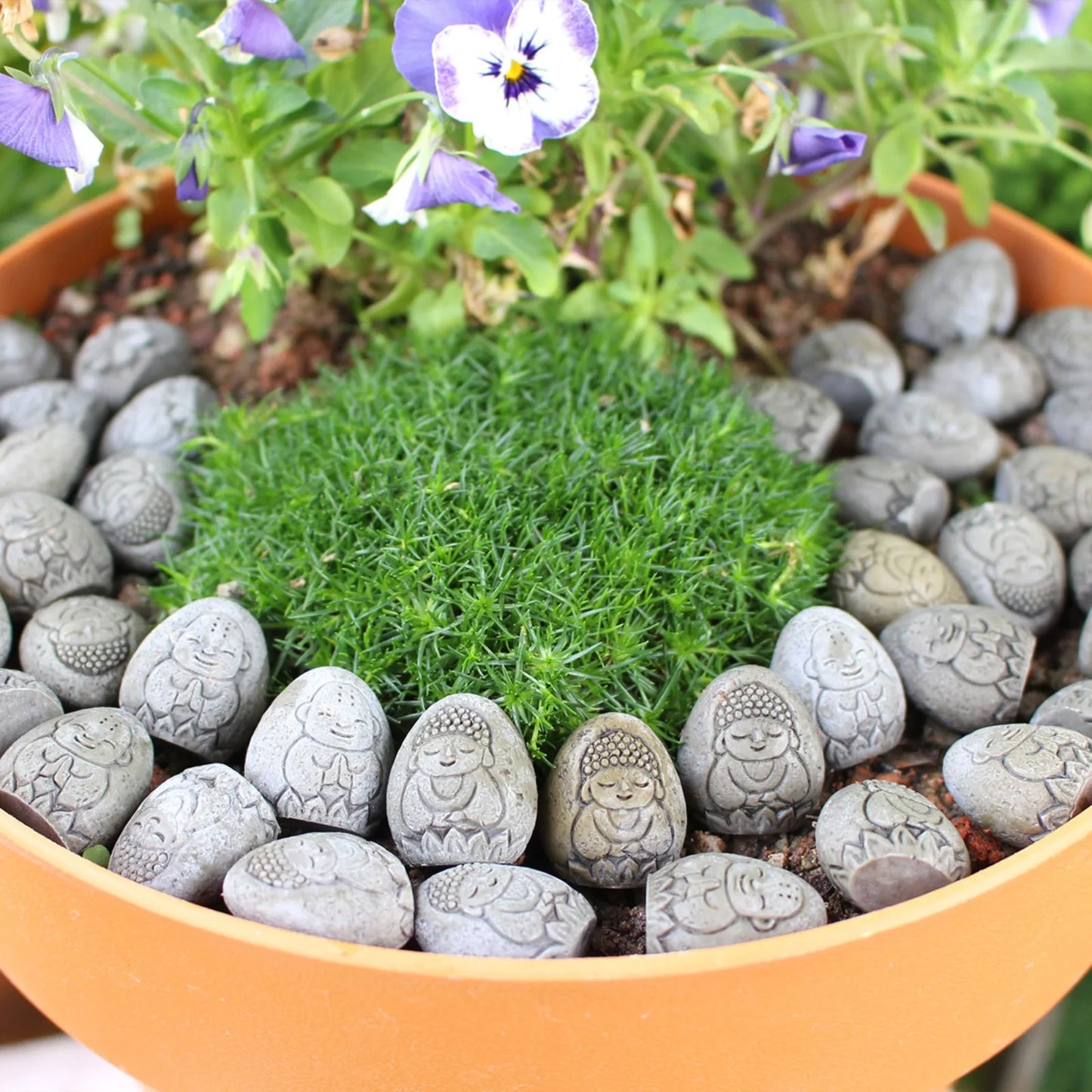 20pcs Mini Flower Pot Decor Randomized Buddha Statue Resin Ornaments Decor Small Garden Courtyard Paving Stone Sculptures Decor