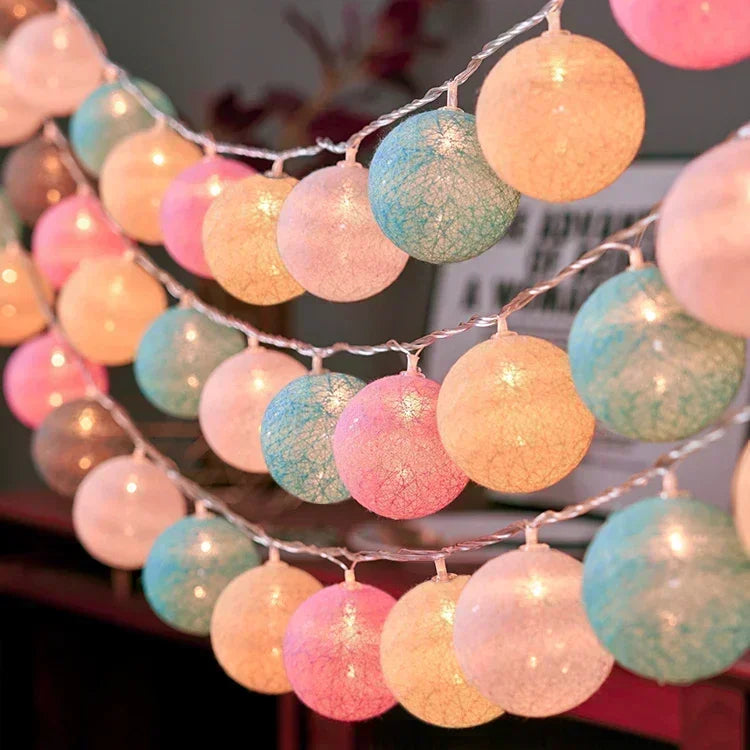 Premium 20LED Cotton Ball String Lights - Rattan Lantern Decoration