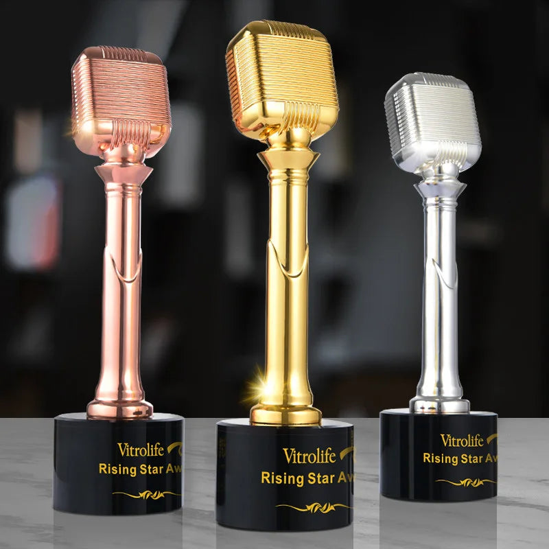 Creative Music and Singing Trophy, Metal Microphone Award, Excellent Employees Competition Souvenir, Custom Home Decoration, 1Pc