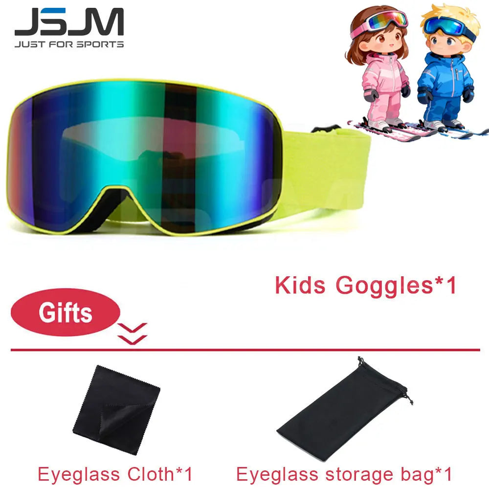 JSJM New Adults +Kids Professional Anti-Fog Ski Goggles Snowboard Goggles UV400 Double Layers Skiing Glasses XMAS New Year Gifts