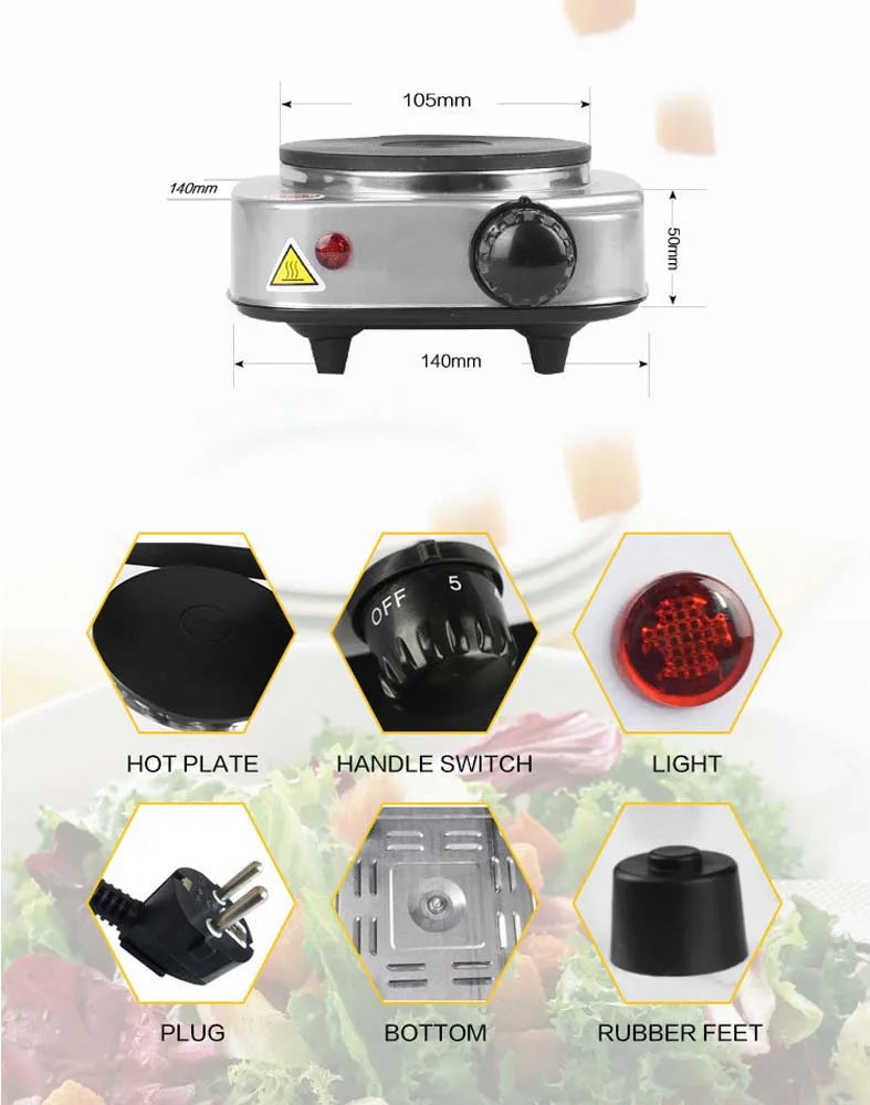 Electric Stove 500W Single Burner Cooktop Compact and Portable Adjustable Temperature Hot Plate White & Black