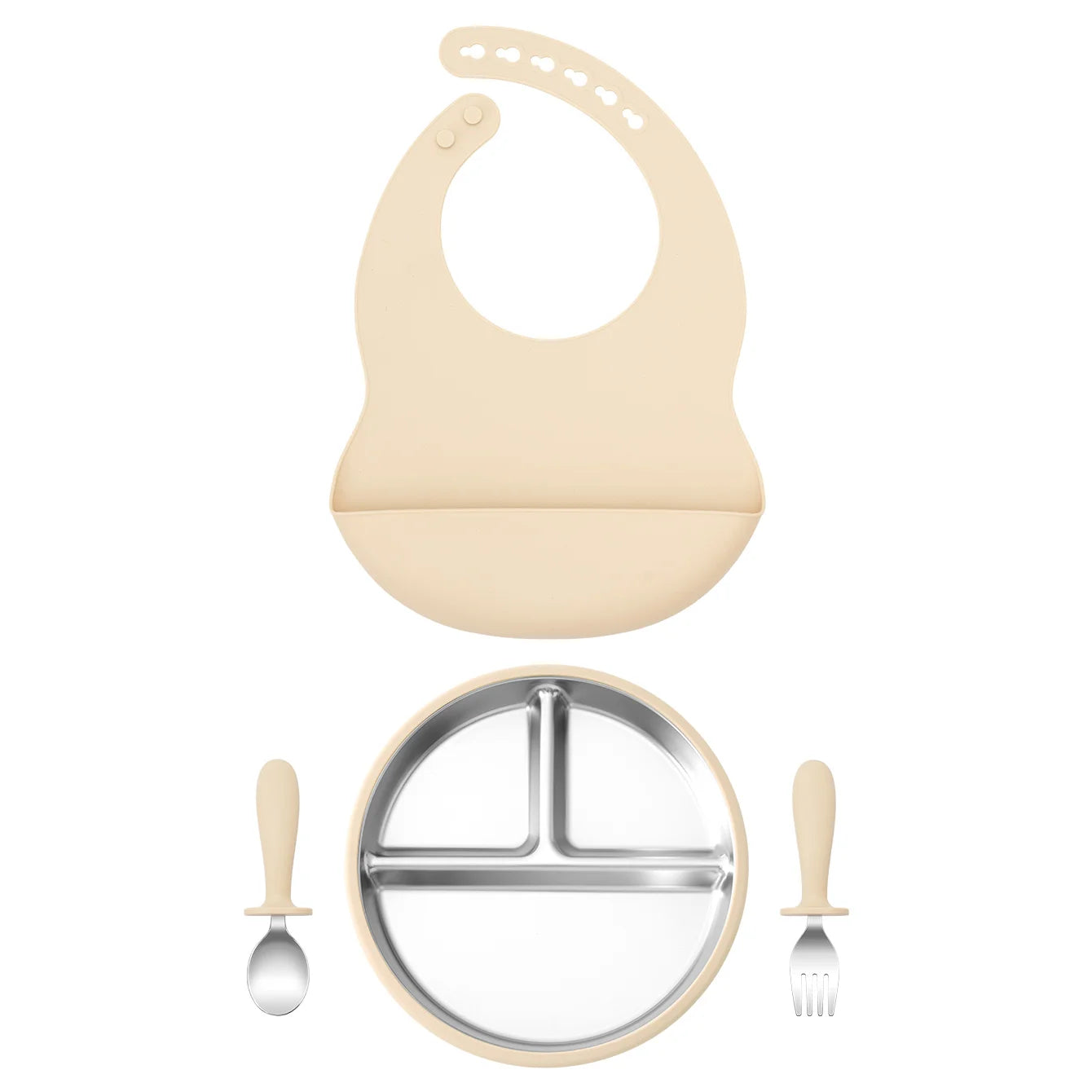 Premium 4-Piece Baby Feeding Set - Stainless Steel & Silicone Tableware