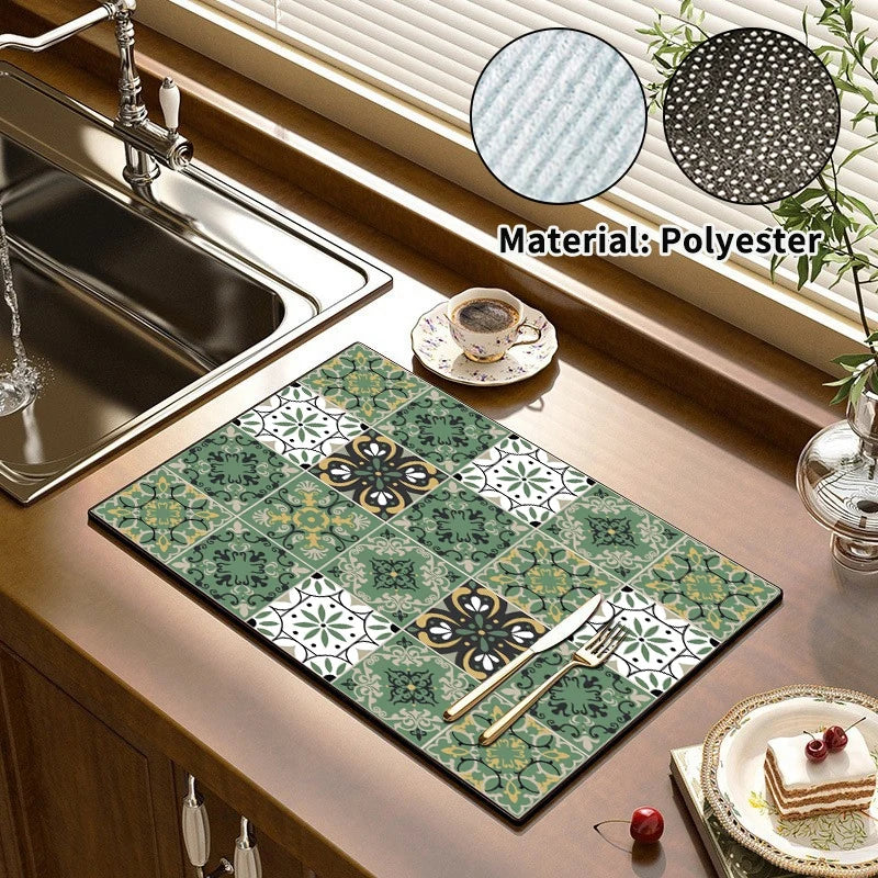 Super Absorbent Dish Drying Mat - Quick Dry Kitchen Draining Pad