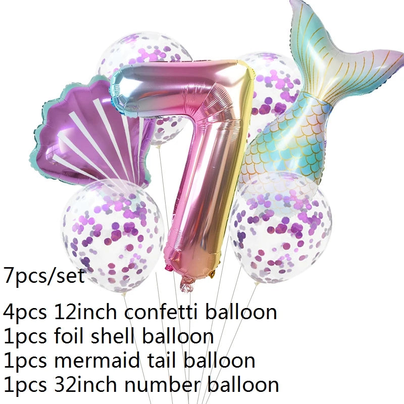 Number Balloons with Confetti Mermaid Balloons for Girls Birthday Party Decorations 1 2 3 4 5 6 7 8 9 Years Old Birthday Decor