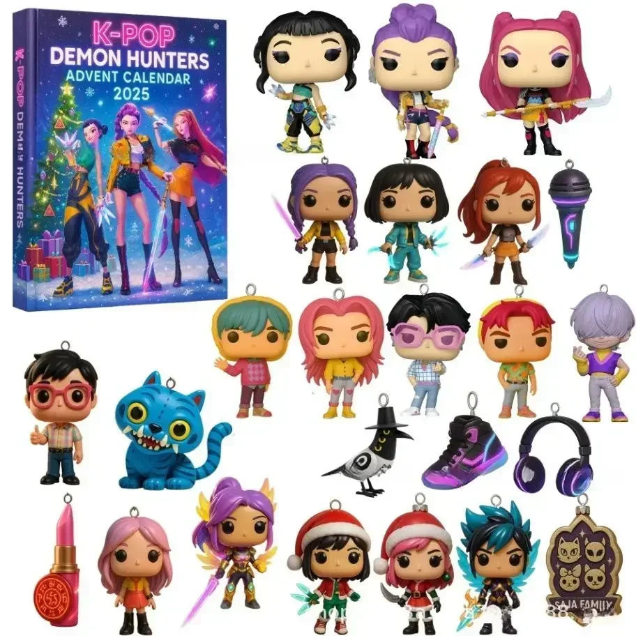 #% Kpop Demon Hunters Advent Calendar Huntrix Rumi Mira Zoey SAJA Boys Derpy Tiger New Year's Decor Christmas Countdown Toys