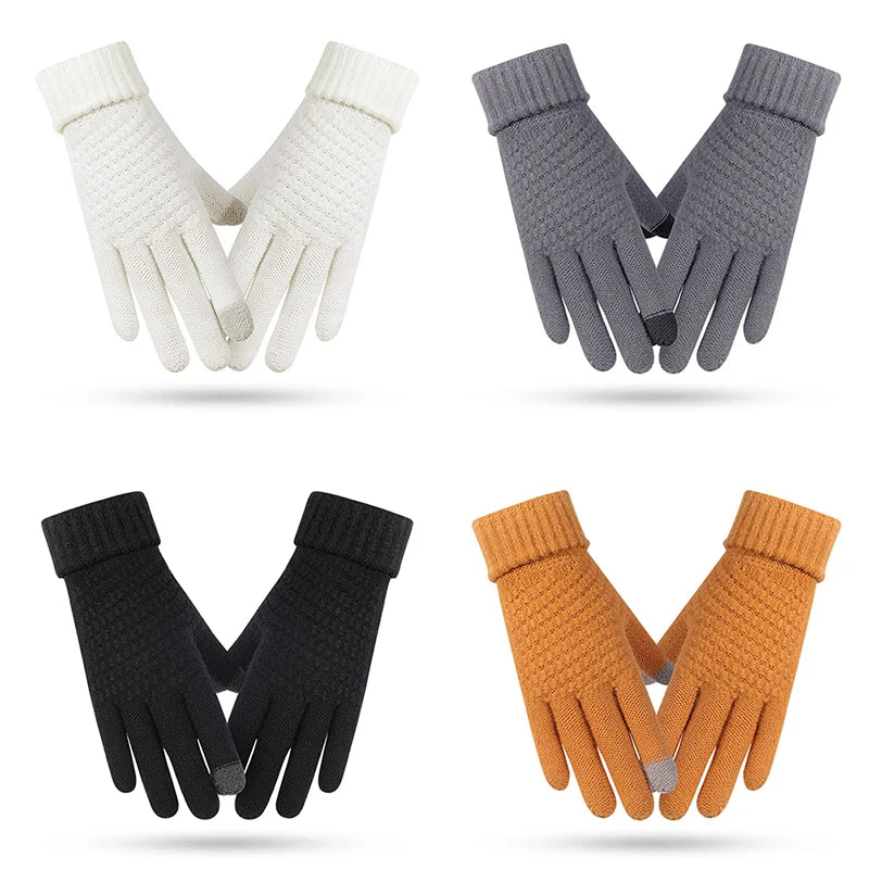 1Pair Winter Touch Screen Gloves Women Men Warm Stretch Knit Mittens Imitation Wool Full Finger Mountaineering Gloves