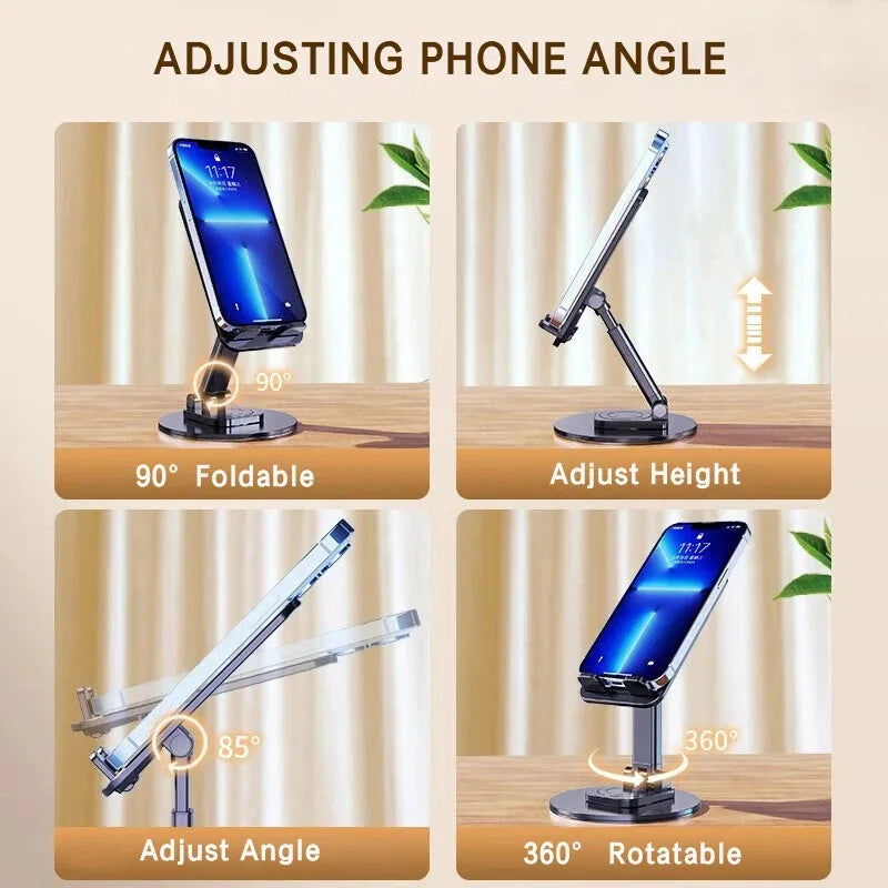 Premium 360° Rotating Phone Stand - Foldable Desk Holder with Metal Base