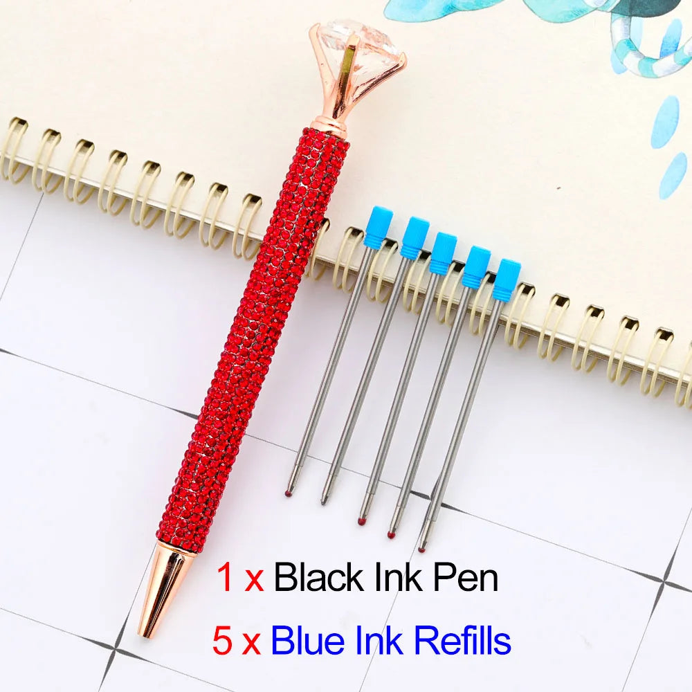 Lytwtw's Luxury Gold Ballpoint Pen Big Diamond Wedding Rose,Metal Stationery School Supplies  1 PCS Pen +5 PCS Refills