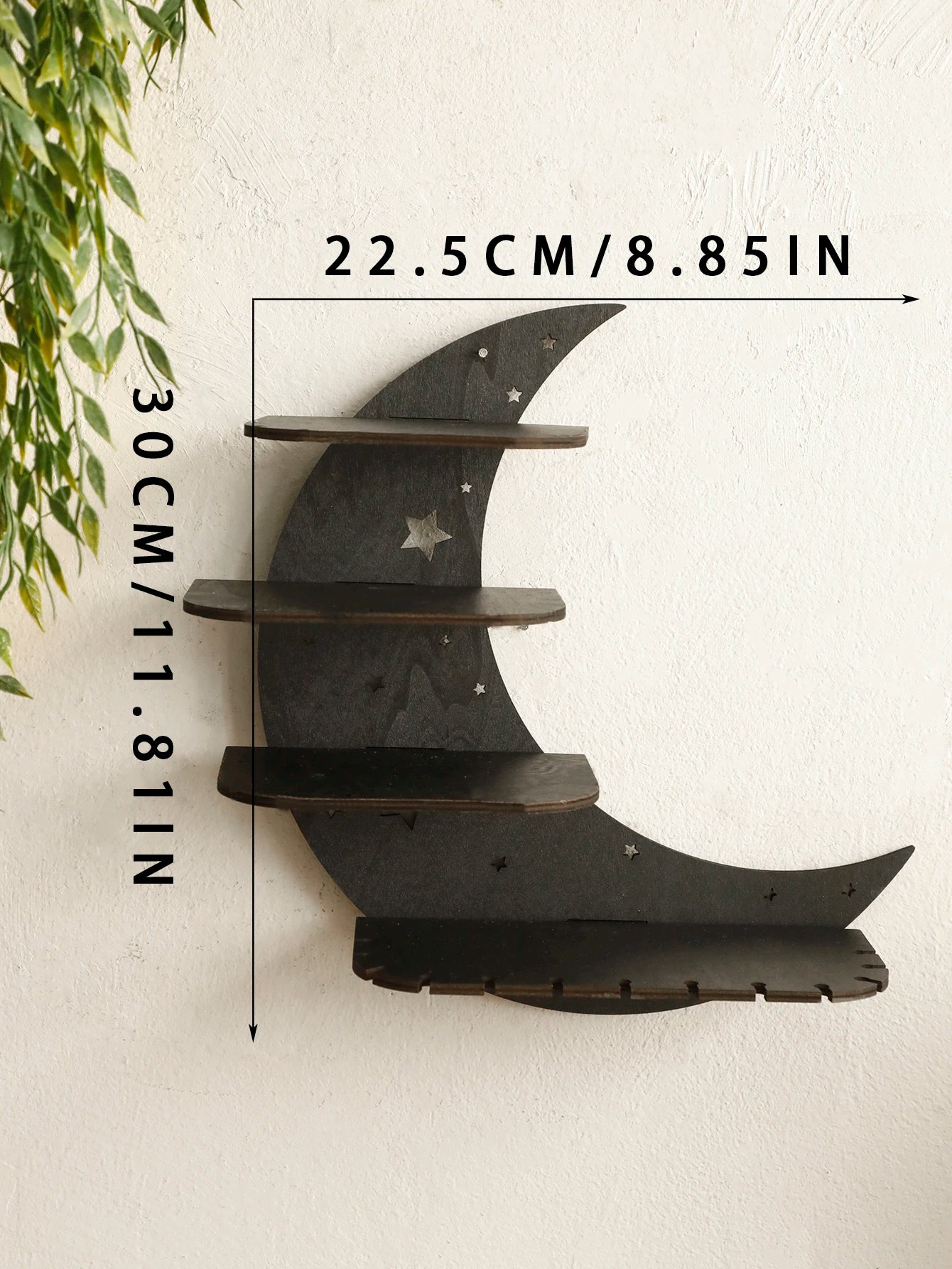30/39cm Black Moon Wall Shelves 4-tier Wood Floating Wall Shelf Gothic Home Decor Crystal Shelf Display Ledge Essential Oil Rack