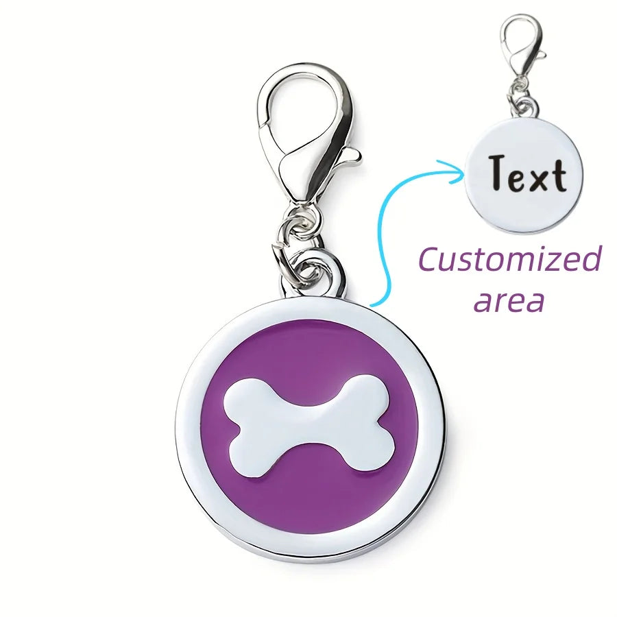 1pc Pink Personalized Customized Dog Bones Silver Round Shaped Pet ID Tag, Back Can Be Engraved With Pet Name