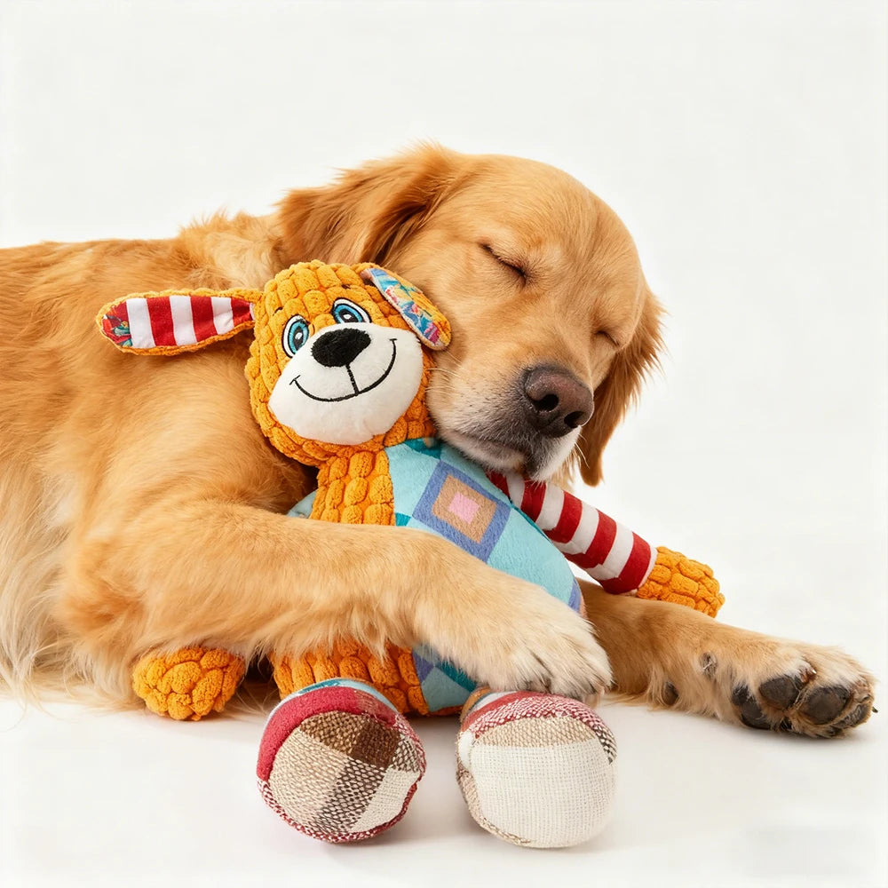 Interactive Pet Plush Toy for Cat And Dog Cute Squeaky Bite Resistant Puzzle Chew Toy for Teeth Cleaning Pet Supplies