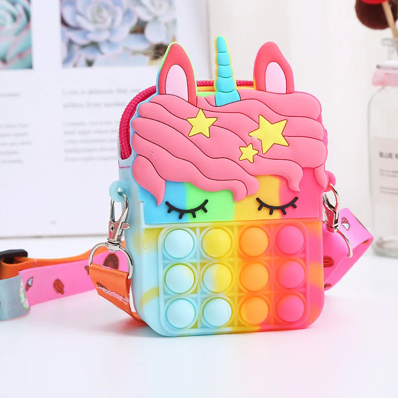 Kawaii Unicorn Fidget Crossbody Bag - Push Bubble Stress Relief Purse