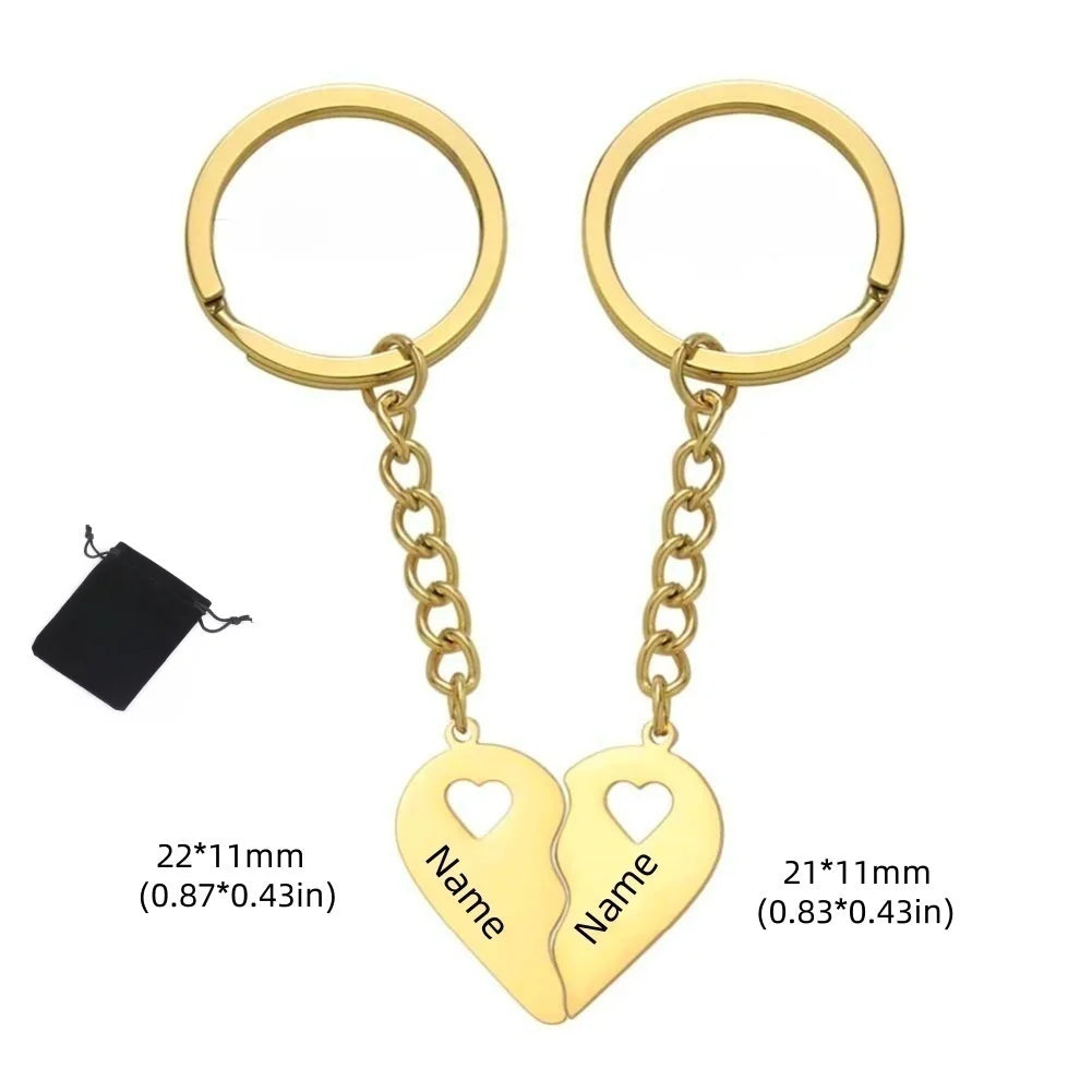 Customized Name Half Heart Keychain Stainless Steel Couple Heart Engraved Keychain Couple Key Bag Accessories Jewelry Gifts