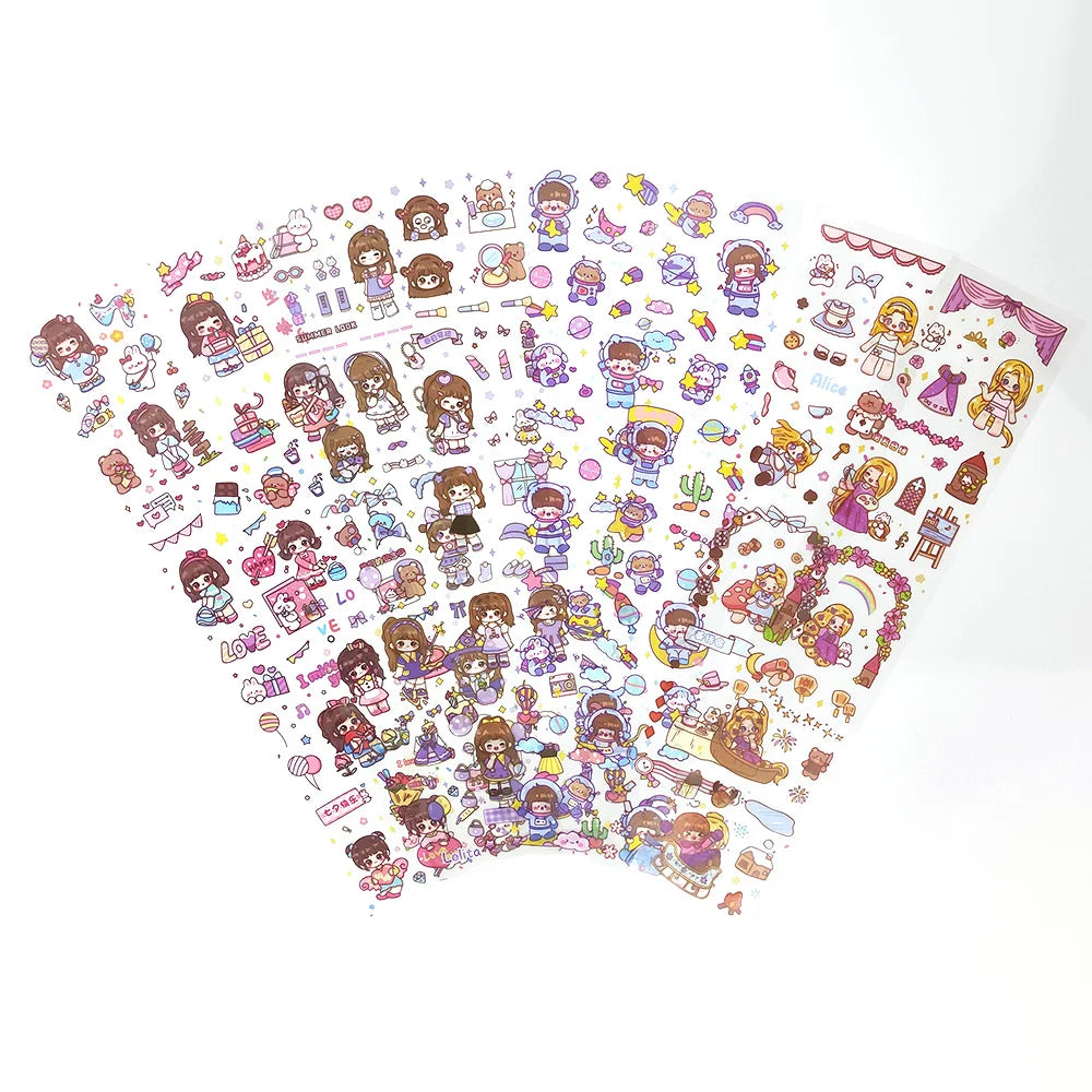 20PCS Kawaii Cartoon girl Decals Gift Students Cartoon Stationery PET Diary Stickers Notebook Cute Girls