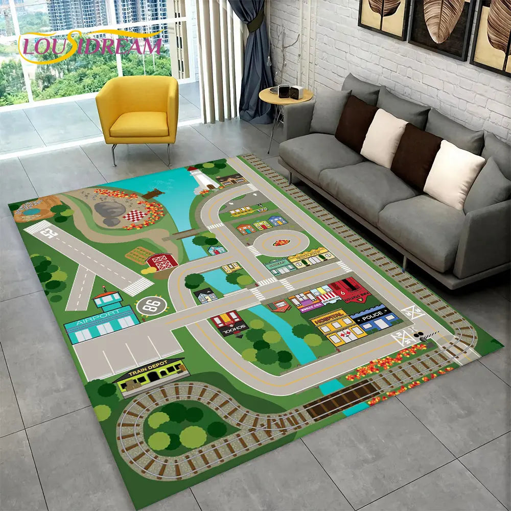 Child Playmat Highway City Traffic Playroom Area Rug Large,Carpet Rug for Living Room Bedroom Decor,Kids Play Non-slip Floor Mat