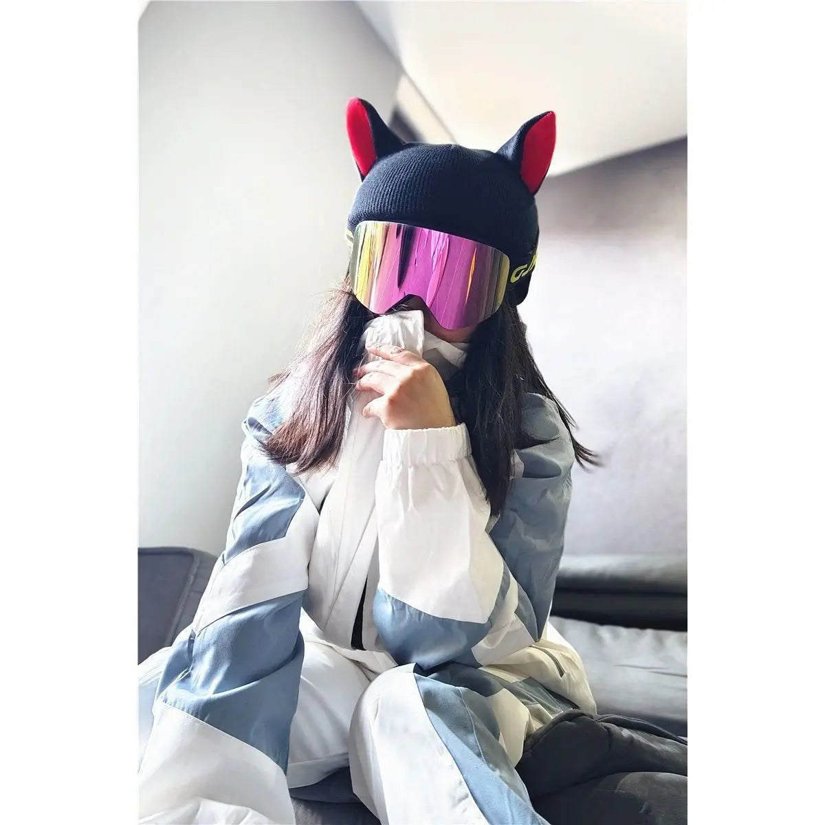 Ski Helmet Cover Cat Ears Rabbit Ears Funny Single and Double Board Warm Ski Helmet Cover for Men and Women