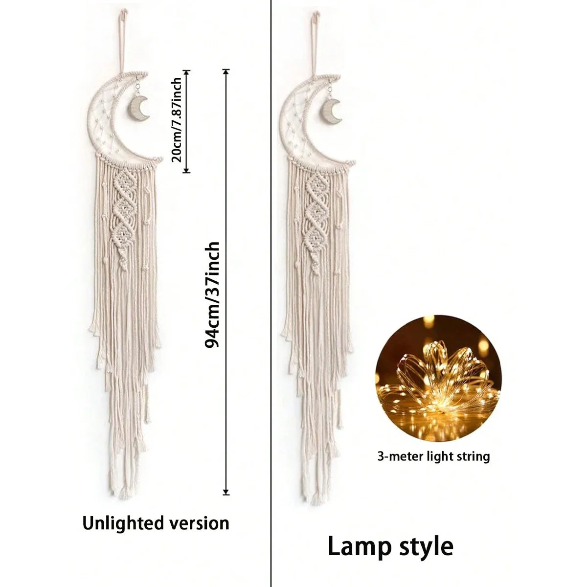 Handmade Woven Hanging Dream Catcher with Lamp Bohemian Party Home Decoration Apartment Dormitory Wall Door Wind Chime Decor