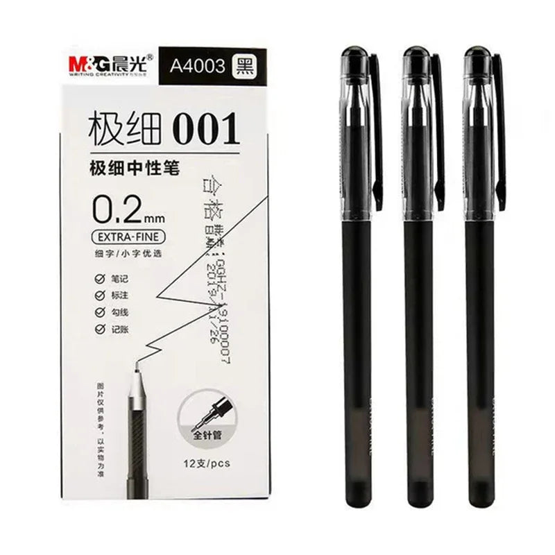 4 pcs/lot 0.2mm Fine Gel Pens White Black Finance Needle Pens for Writing Office School Supplies 0.2 Thin Line Pen Stationery