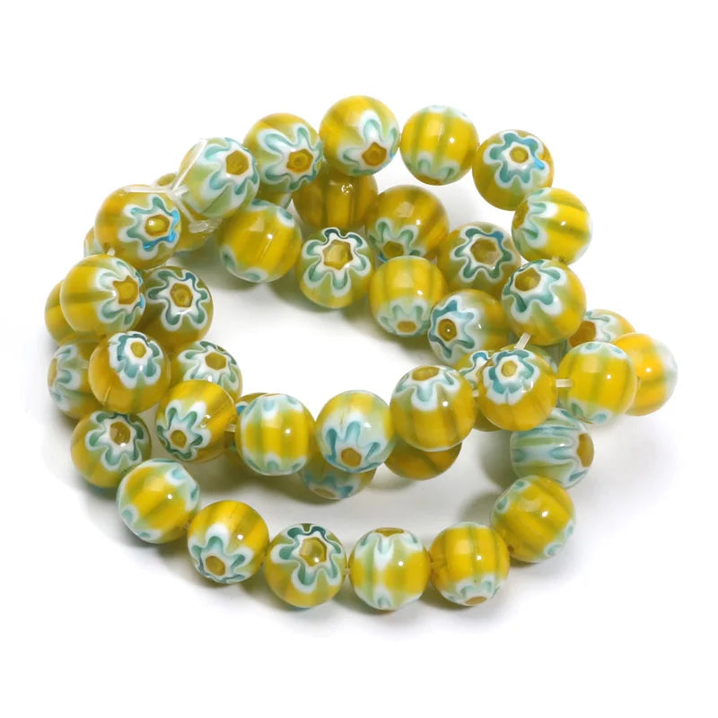 46pcs 8mm Murano Lampwork Flower Round Glazed Glass Beads For Jewelry Making Diy Bracelet Necklace Handmade Crafts Accessories