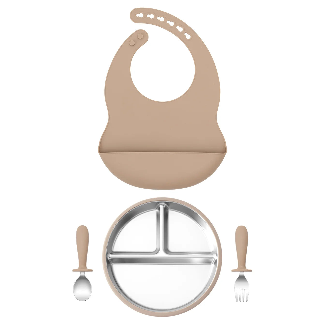 Premium 4-Piece Baby Feeding Set - Stainless Steel & Silicone Tableware