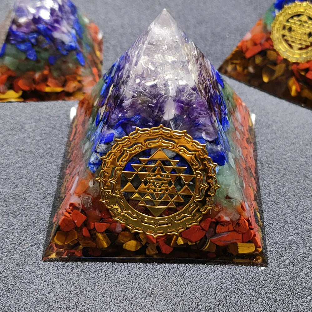 7 Chakra Orgone Pyramid for Reiki Healing Crystals and Stones Orgonite Energy Generator Meditation Balancing Home Decor Ornament