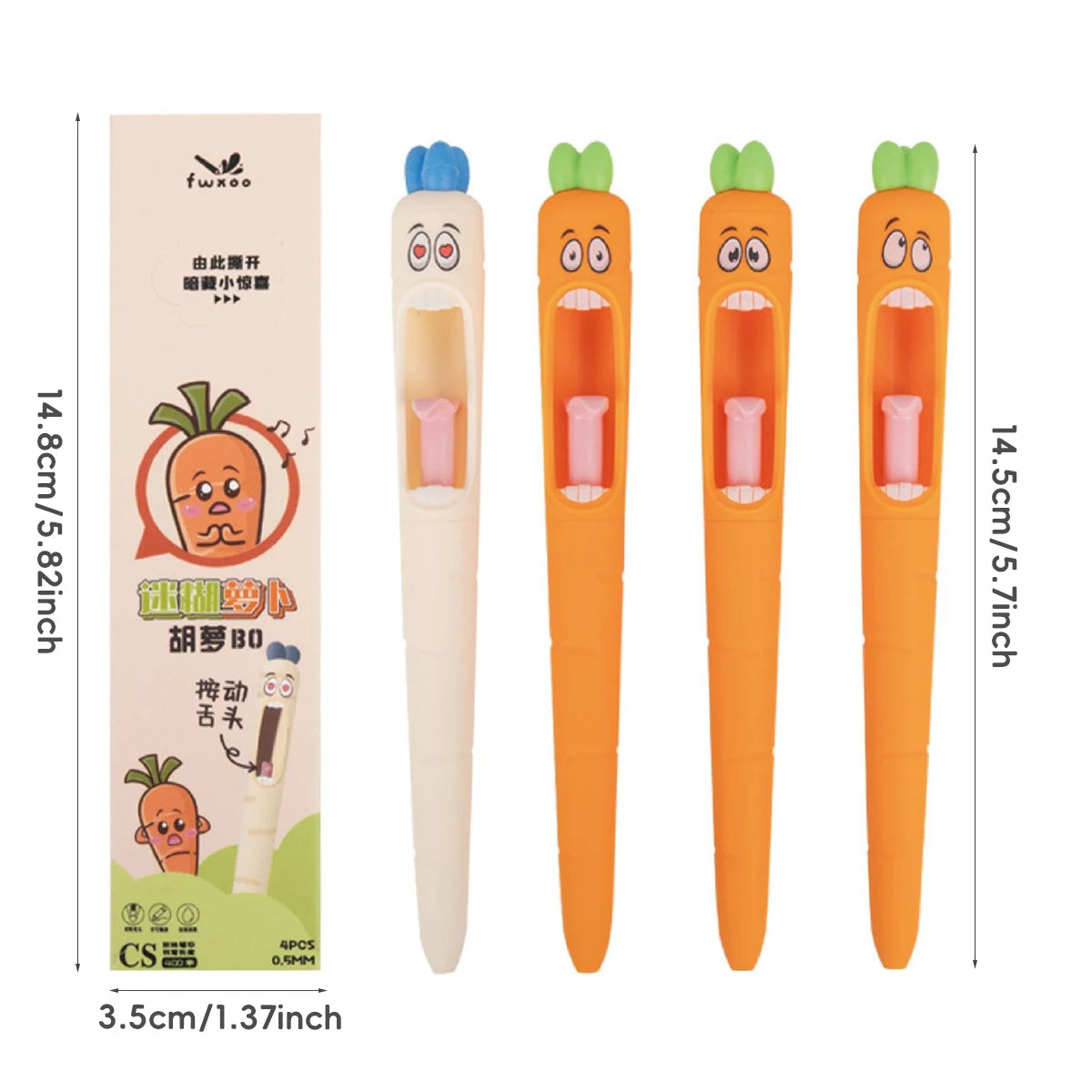 1-4pcs Kawaii Neutral Pen 0.5mm Cartoon Creative Carrot Shape Press Neutral Pen Set School Student Office Stationery Supplies