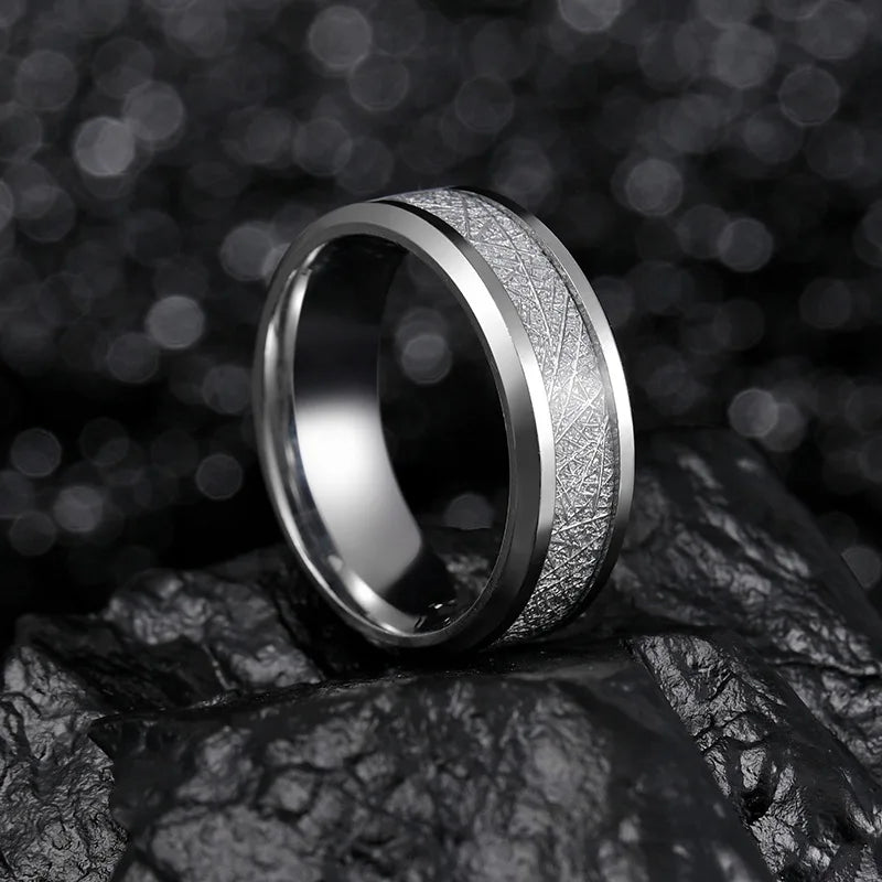 Premium 8mm Tungsten Carbide Ring - Stainless Steel Meteorite Wedding Band