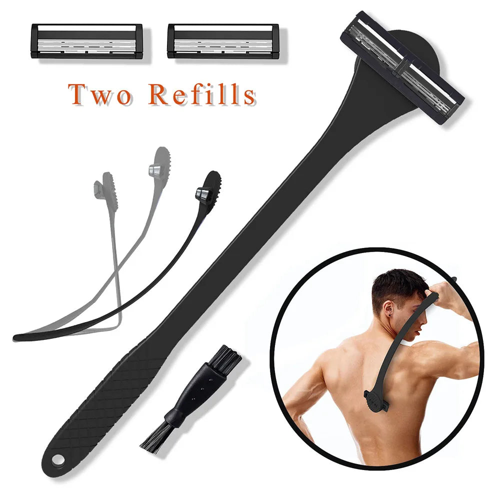Men's 2-in-1 Silicone Back Shaver Scrubber Razor with Three Layers for Efficient Back Hair Removal Shaving Tool