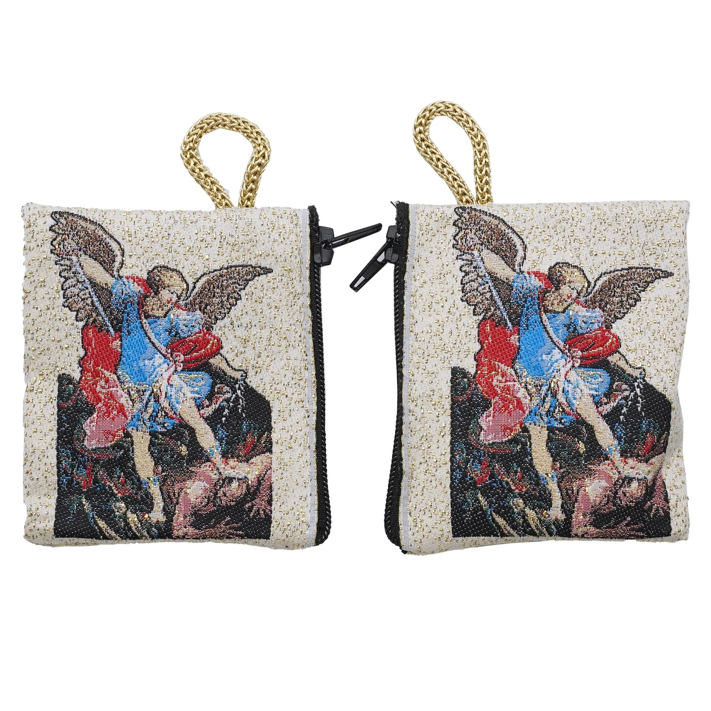 Gold Thread Embroidery Rosary Pouch Embroidered Catholic Image Icon Prayer Bag Religious Jewelry Storage Box 6.6x7.2cm