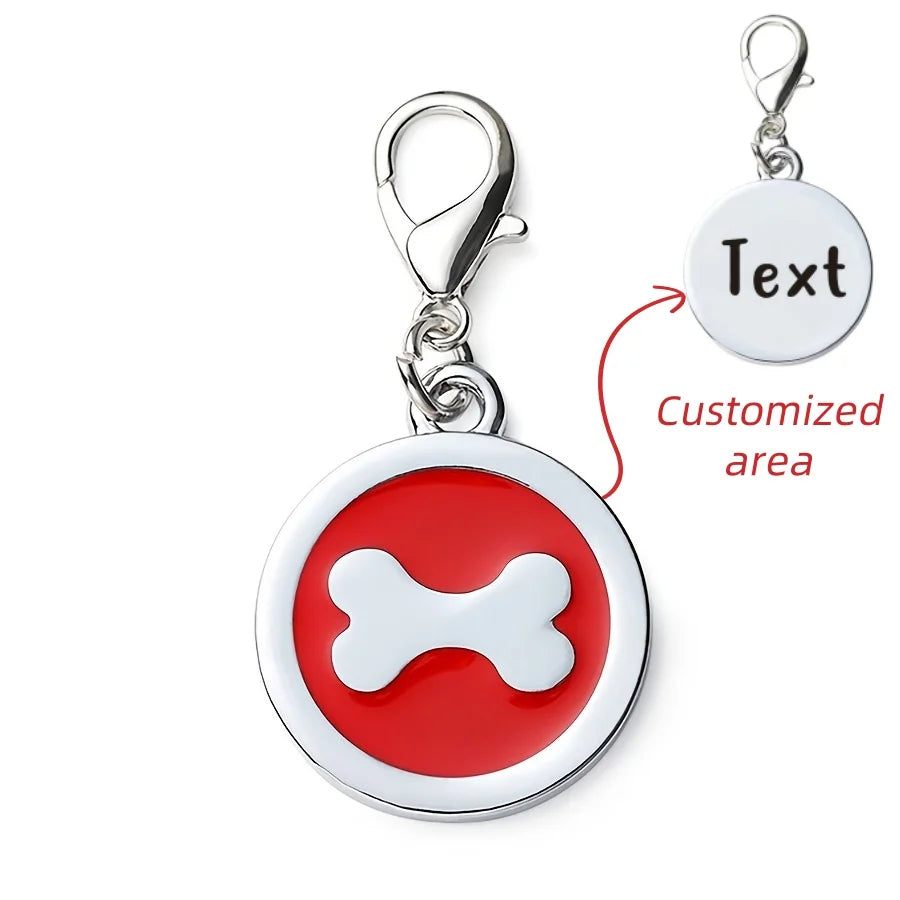 1pc Pink Personalized Customized Dog Bones Silver Round Shaped Pet ID Tag, Back Can Be Engraved With Pet Name