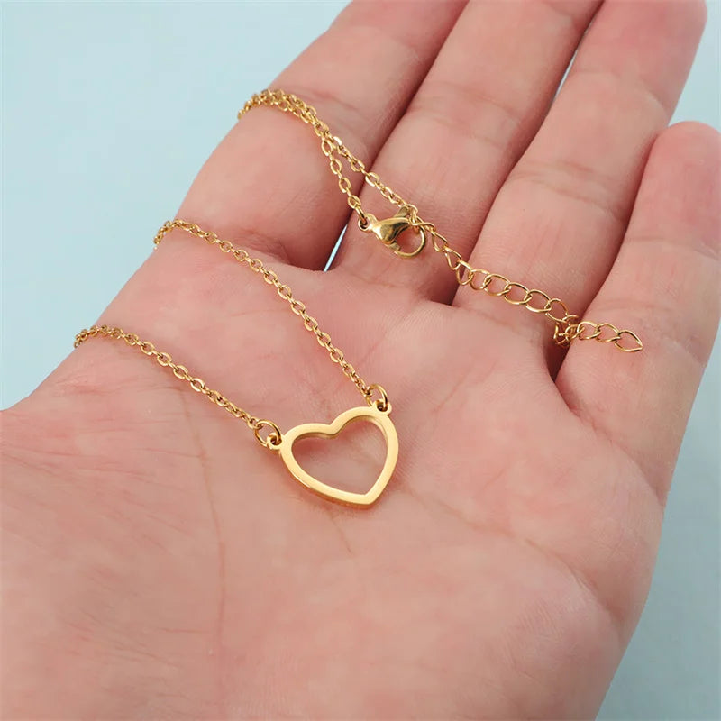 Stainless Steel Heart Pendant Necklace - Elegant Geometric Clavicle Chain