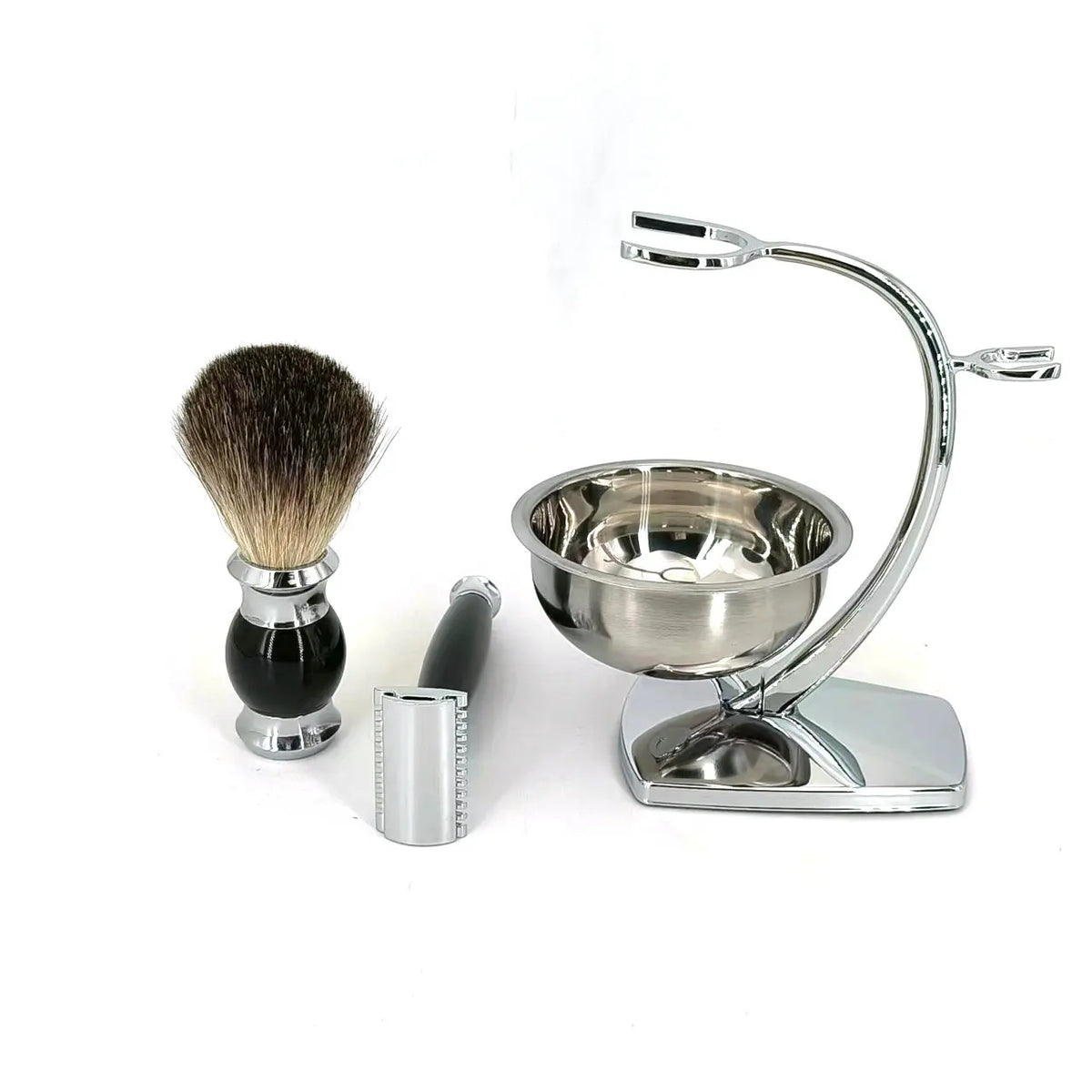 Complete 4-in-1 Shaving Razor Kit with Stand, Bowl, Brush, and Razor for a Perfect Shave